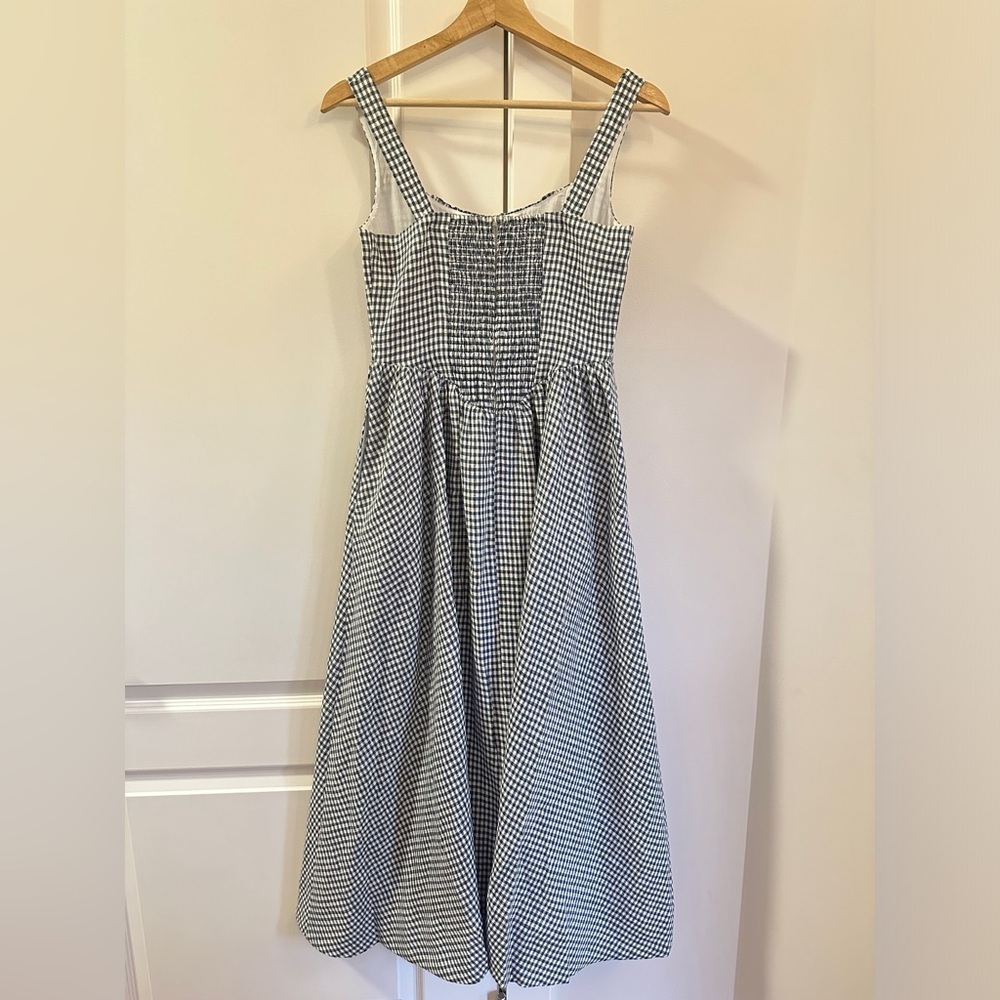 NEW Reformation Balia Midi Linen Dress in Slate Check Plaid Navy White  | size 2 - Picture 12 of 16